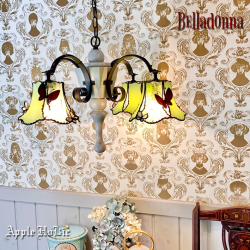 シャンデリア 【 Belladonna ベラドンナ 】 LED対応 4灯 ペンダントライト フラワー ステンドグラス ４月の花 薔薇 ランプ